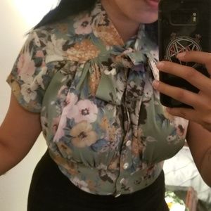 floral vintage tie up pin up blouse